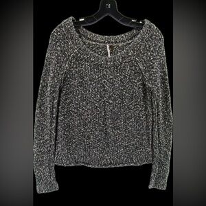 Free People Sweater Boat Neck Navy/Gray/White Marled Cottage, 100% cotton, Small